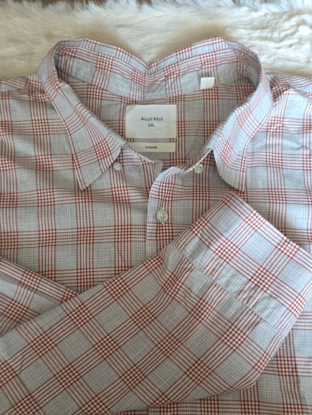 Billy Reid Men's Plaid Standard Fit Dress Shirt XXL Gray /Rust EUC
